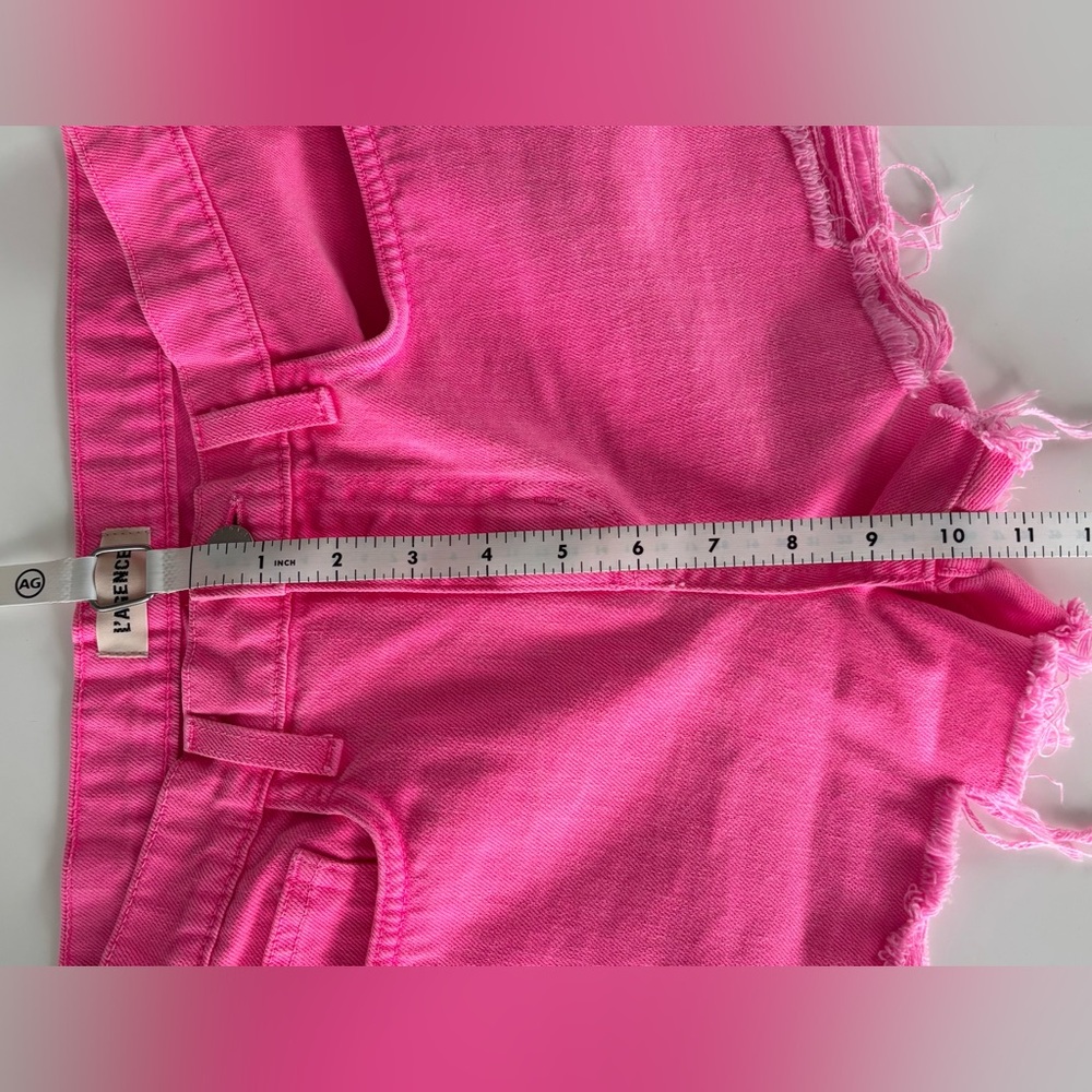 L'Agence Clark Distressed Denim High Rise Shorts in Shocking Pink, 24" Waist - Picture 9 of 9